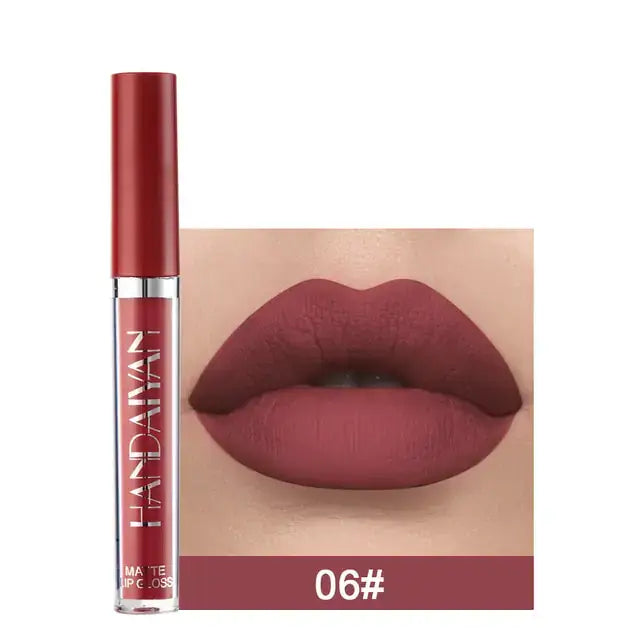 Matte Velvet Lip Gloss Set in shade 06# featuring long-lasting, waterproof, and essentials for beauty.